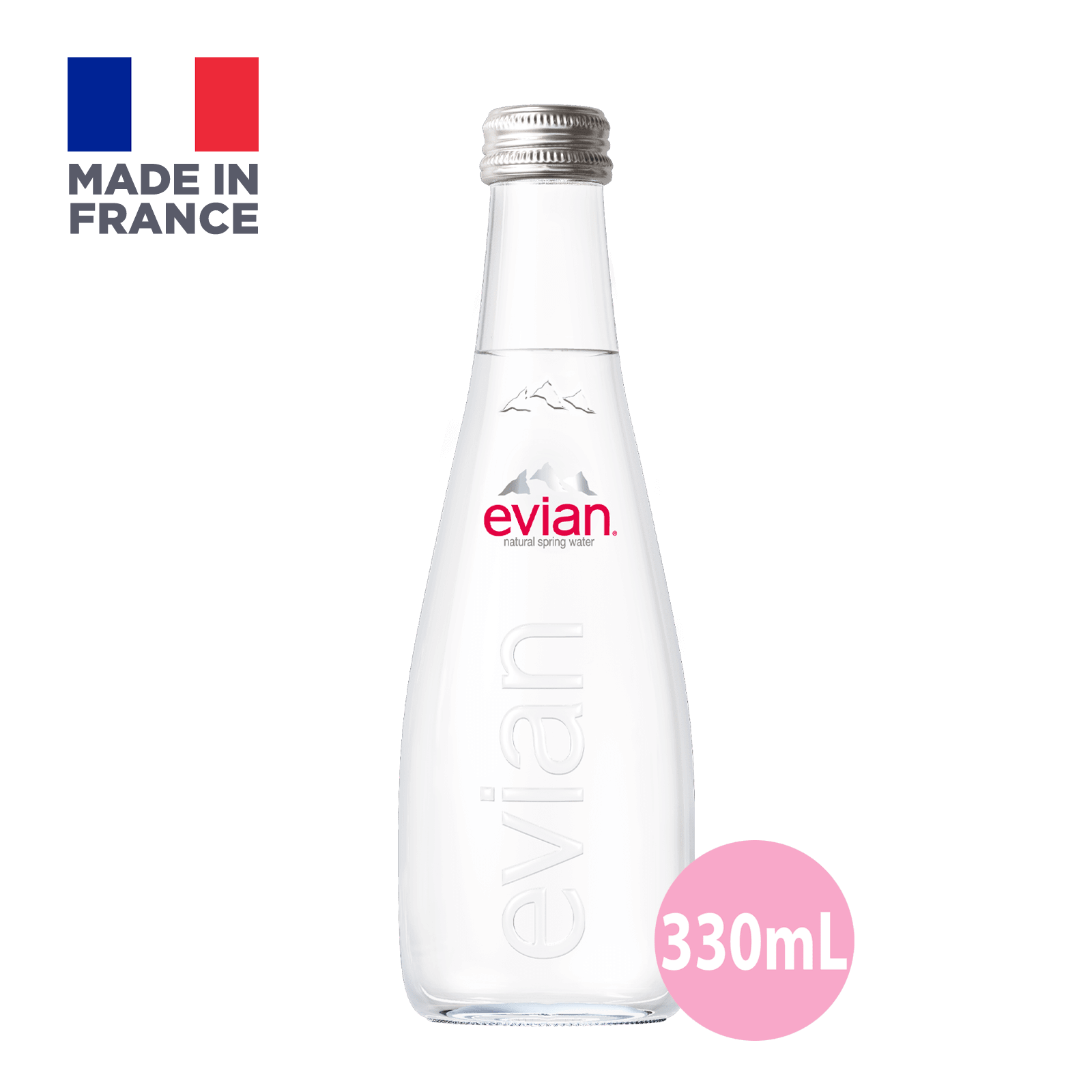Evian Natural Mineral Water Glass 330ml Boozy