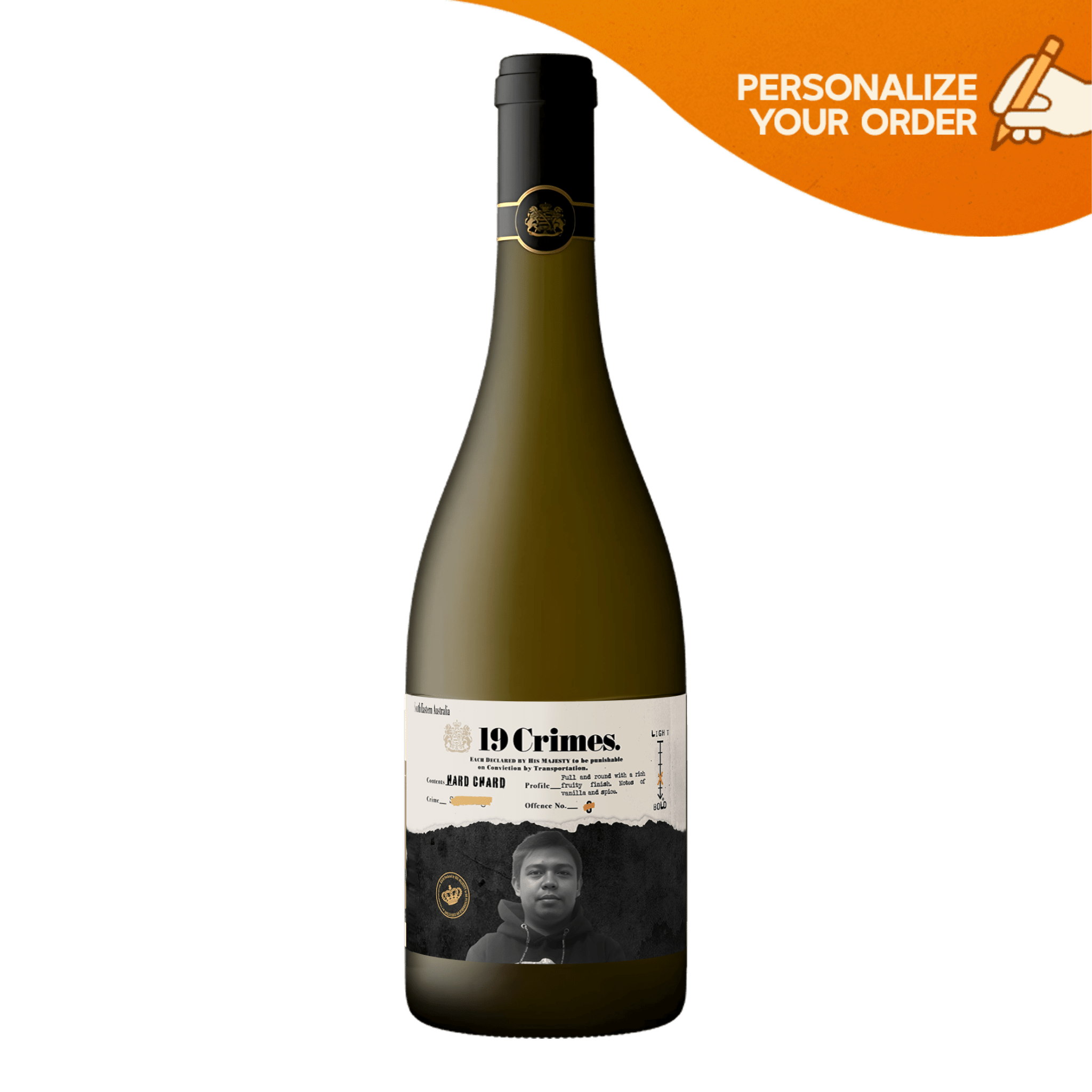 19 Crimes Hard Chardonnay Australian White Wine 750ml Personalized Bottle at ₱739.00 | Boozy.ph