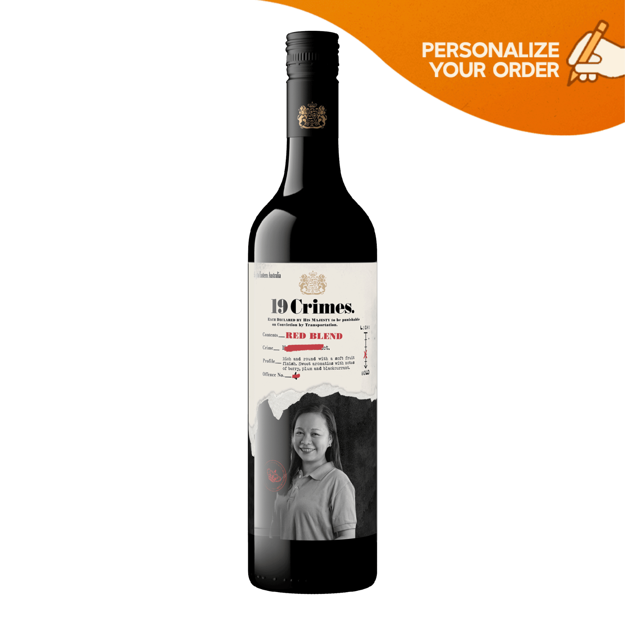 19 Crimes Red Blend Australian Red Wine 750ml Personalized Bottle at ₱739.00 | Boozy.ph