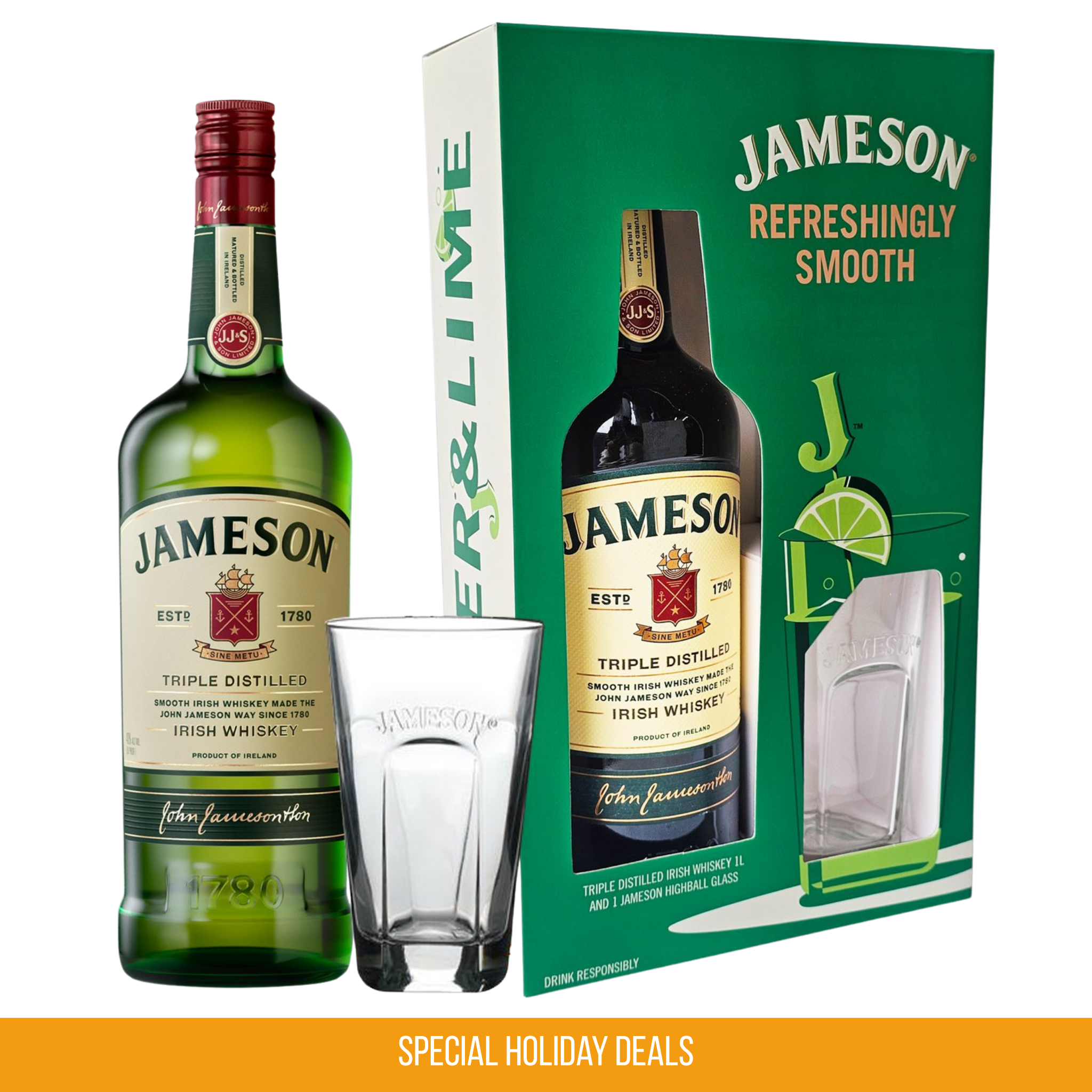 Jameson Irish Whiskey 1L Highball Glass Pack