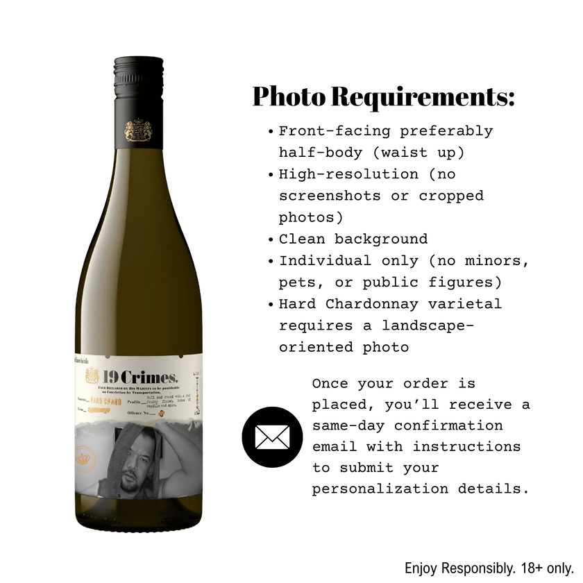 19 Crimes Hard Chardonnay Australian White Wine 750ml Personalized Bottle