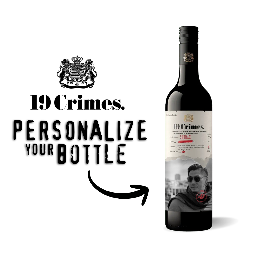 19 Crimes Shiraz Australian Red Wine 750ml Personalized Bottle