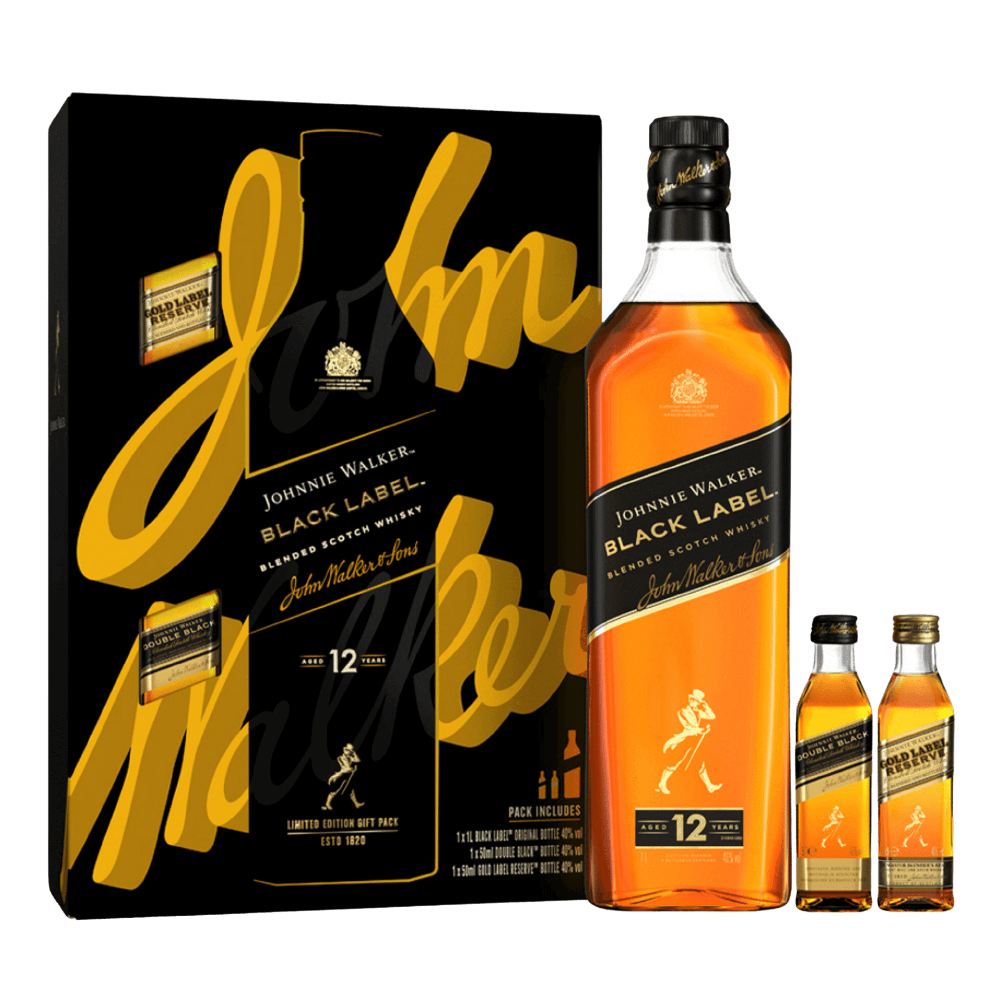 Johnnie Walker Black Label Blended Scotch Whisky 1L Miniature Pack at ₱1499.00 | Boozy.ph