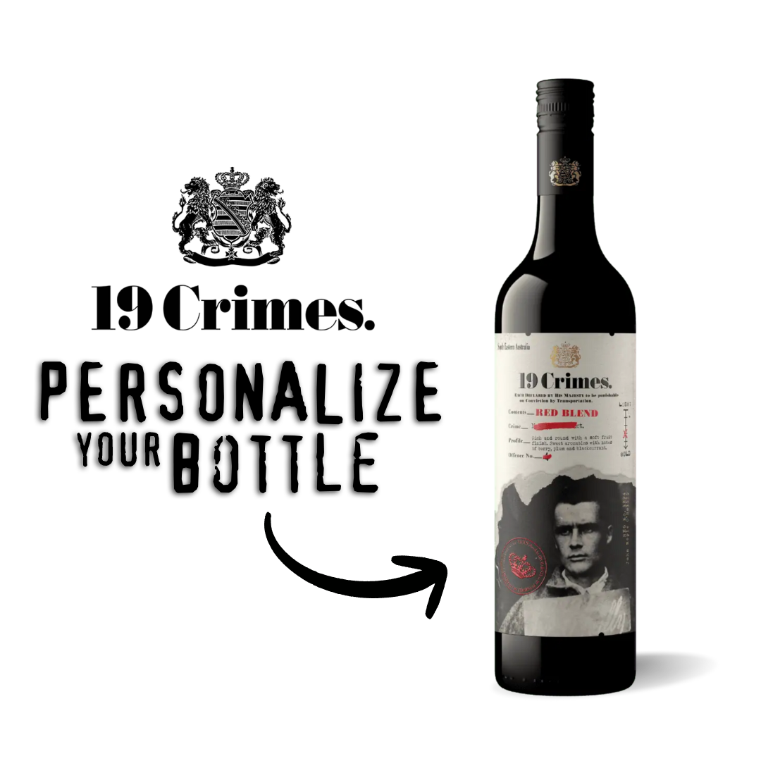 19 Crimes Red Blend Australian Red Wine 750ml Personalized Bottle