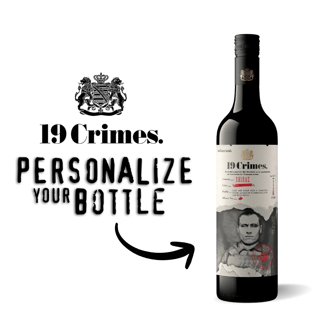 19 Crimes Shiraz Australian Red Wine 750ml Personalized Bottle
