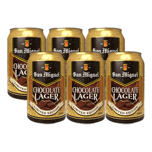 San Miguel Chocolate Lager 330 mL Can Bundle of 6 at ₱534.00 | Boozy.ph