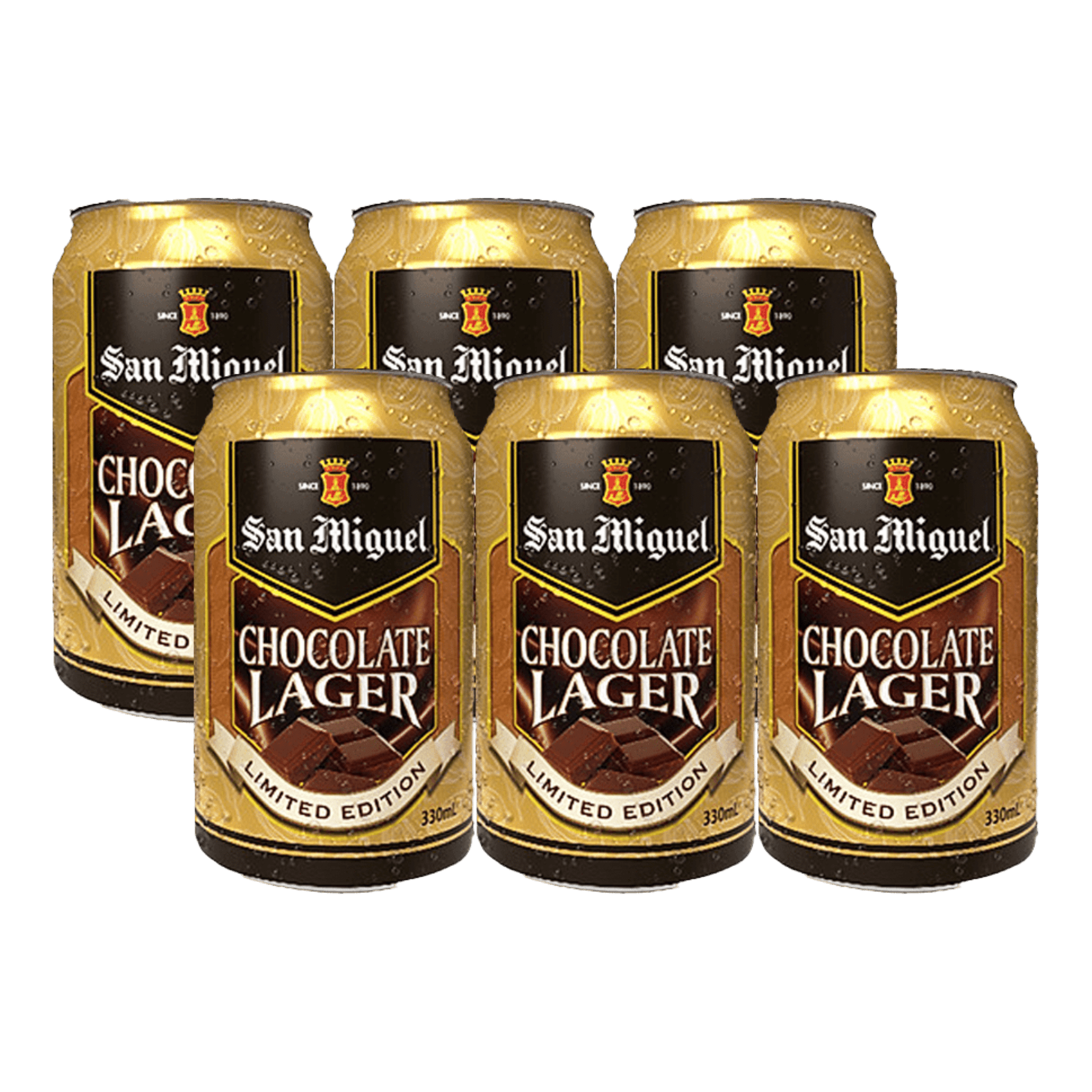 San Miguel Chocolate Lager 330 mL Can Bundle of 6 at ₱534.00 | Boozy.ph