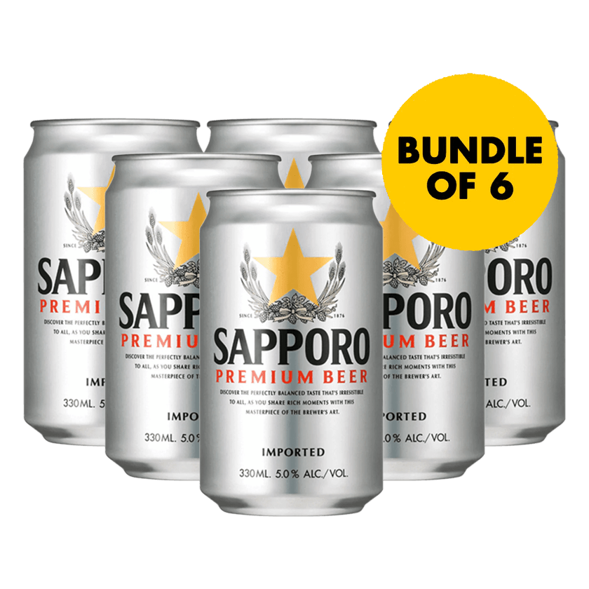 Sapporo 330ml Can Bundle of 6 at ₱594.00 | Boozy.ph