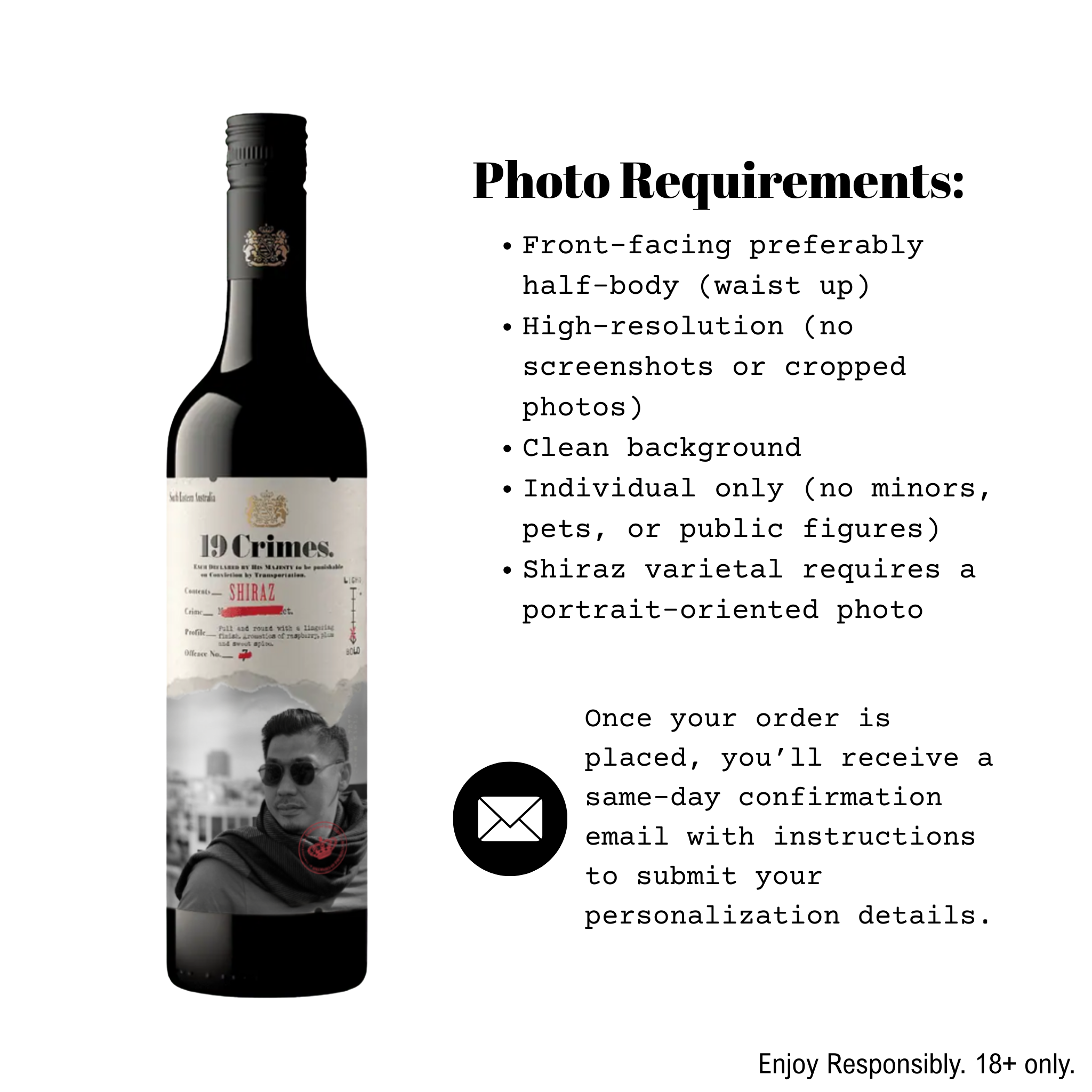 19 Crimes Shiraz Australian Red Wine 750ml Personalized Bottle