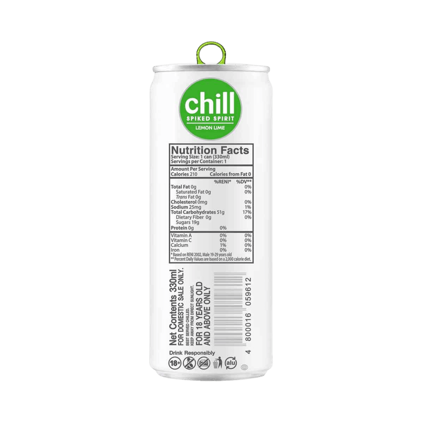 Chill Spiked Spirit Lemon Lime 330ml at ₱65.00 | RTD | Boozy.ph